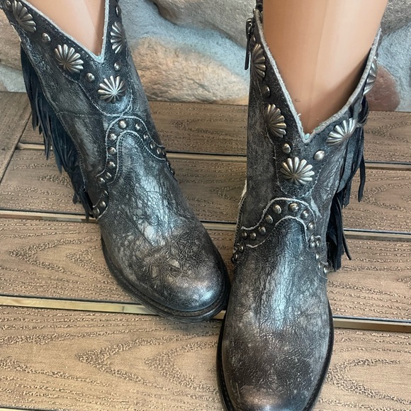 CORRAL Cowgirl Ankle Boots FRINGE Studs COW HAIR ON 7 - Picture 2 of 8
